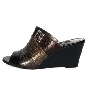 BRIGHTON Robin Striped Wedge Croc Mules 9 Black